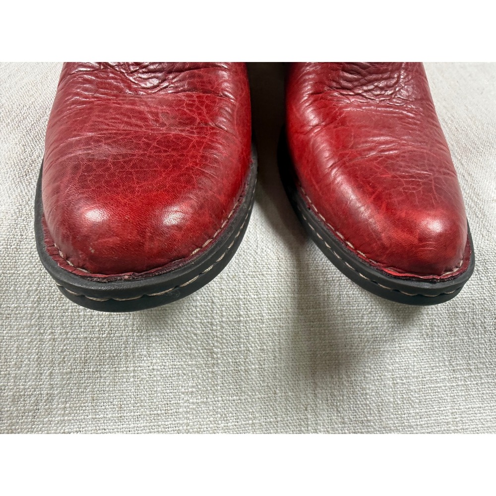 Born Womens Red Leather Tall Pull On Boots Round Toe Lug Sole Size 8.5 W0728 E5 - Picture 7 of 8